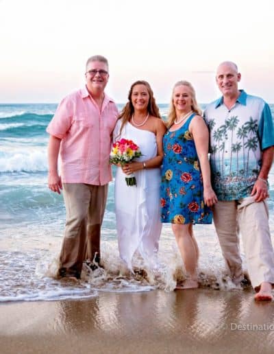 bride with family on beach