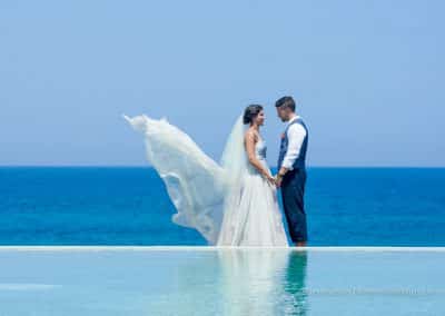 brides veil blowing in wind