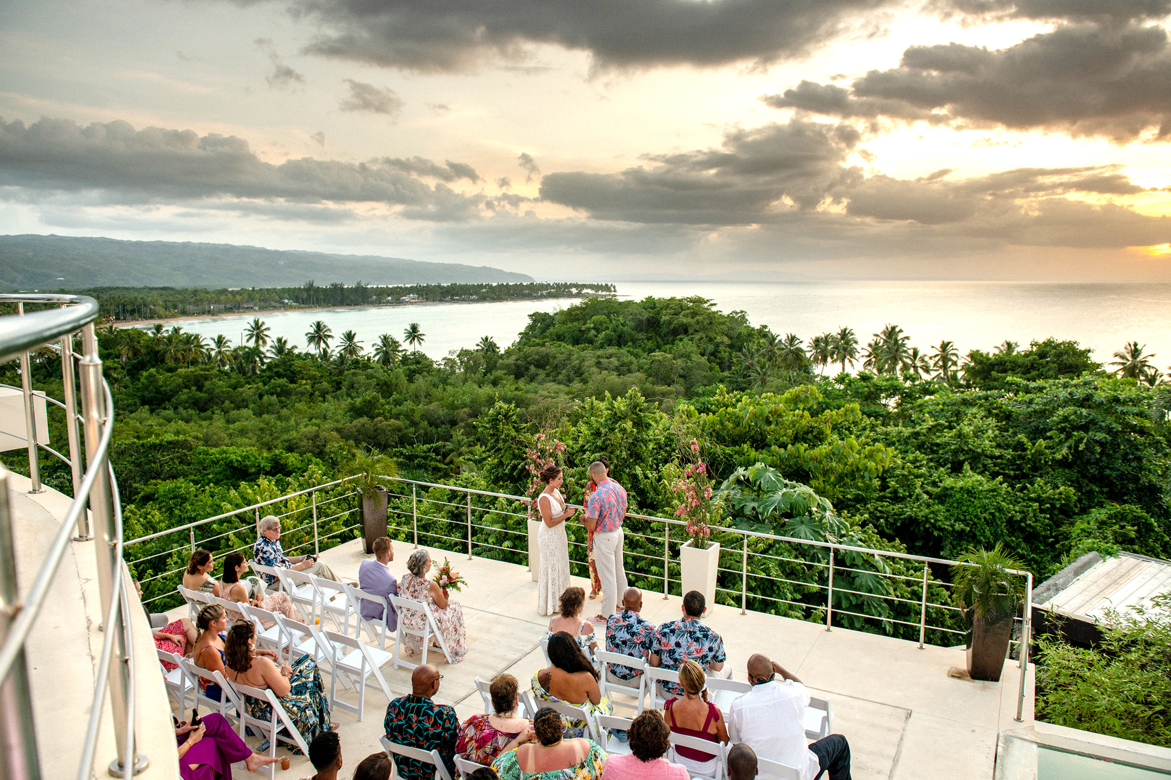 Rooftop wedding overlooking ocean