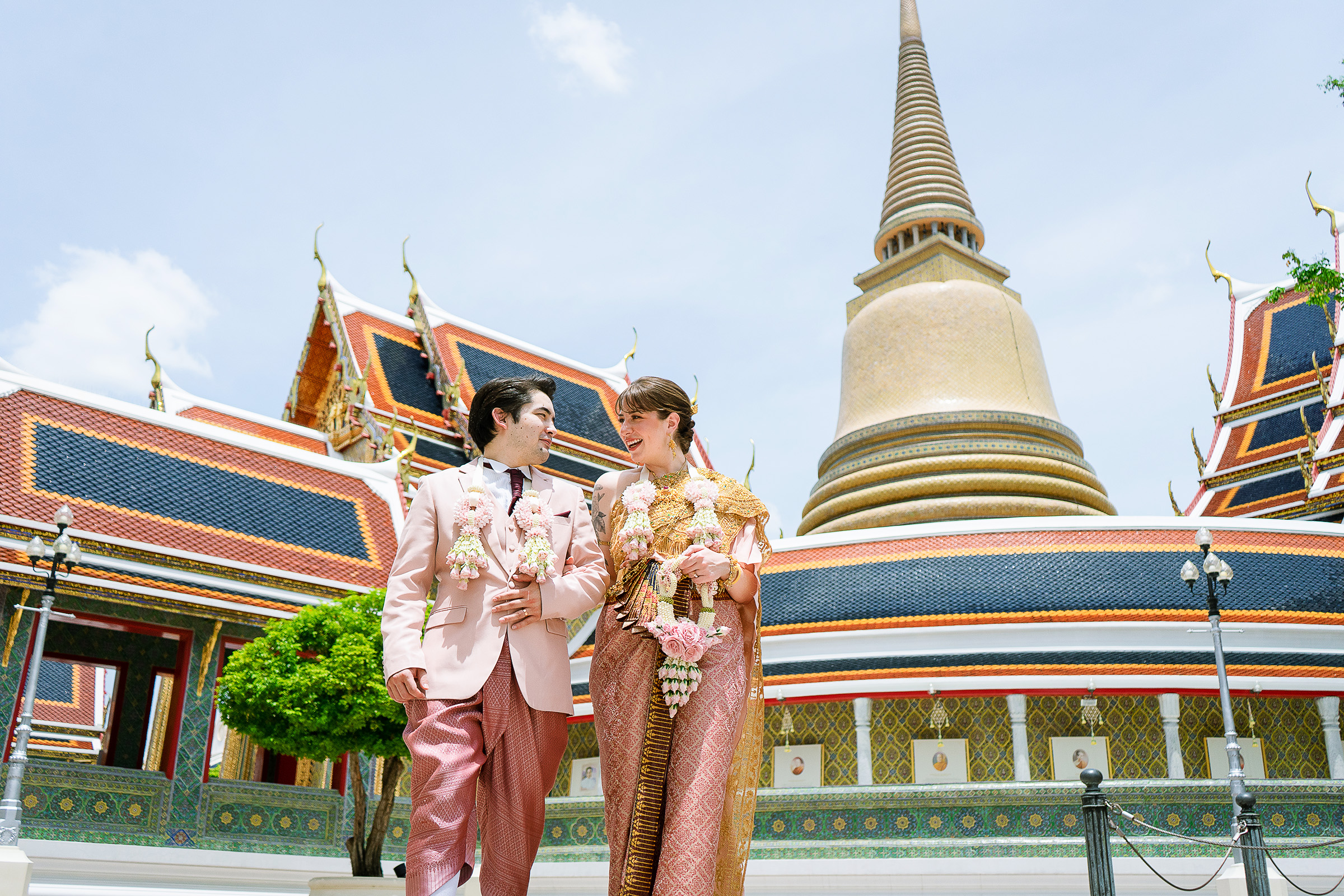 Couple in Thailand at temple